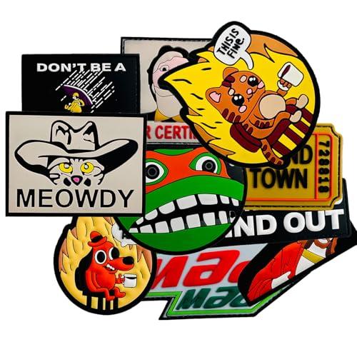 10 Pcs PVC Funny Patches with Hook and Loop,Embroidered Morale Tactical Patches for Backpacks, Bags, Vests, Hats，Clothing.(Style7