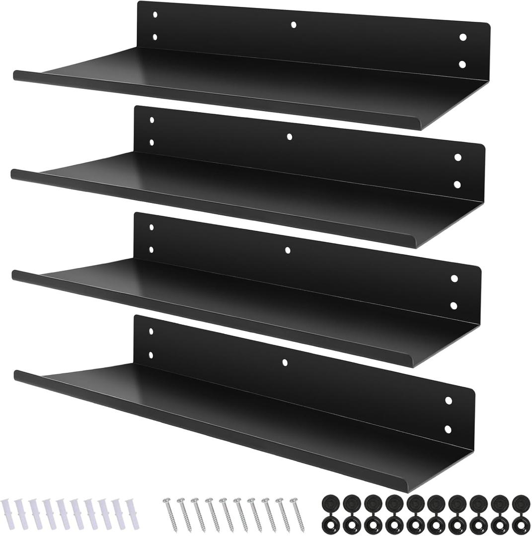 Daanxw Heavy Duty Pegboard Steel Shelves, Can Be Used for Walls or Pegboards, Floating Steel Shelves for Wall, Pegboard Shelf, Suitable for Bathroom, Bedroom, Kitchen and Garage, 16 x 7 inch(4 Packs Black)