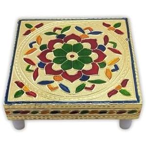 Garden Of Arts Worship House Small Wood/Meena Chauki/Patla/Pooja bajot/moti bajot/chorang/Gift Article/puja Item (5 x 5 inches) Golden