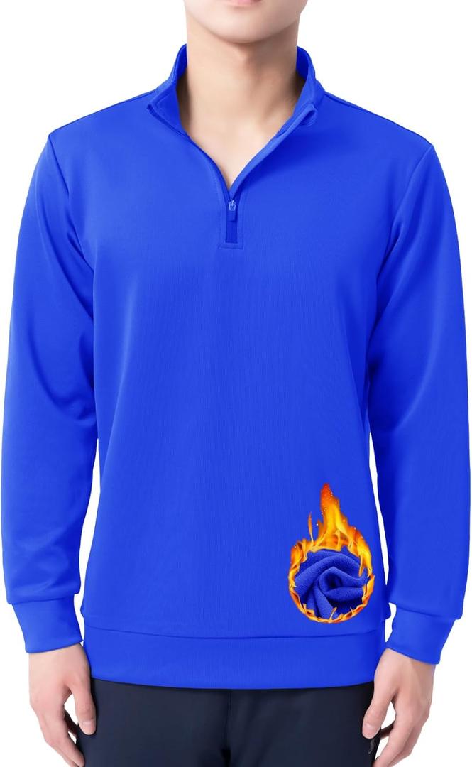 DEVOROPA Boys 1/4 Zip Pullover Jacket Fleece Lined Long Sleeve Kids Running Workout Tops Water Resistant Golf Thermal Shirts (Large, Royal Blue)