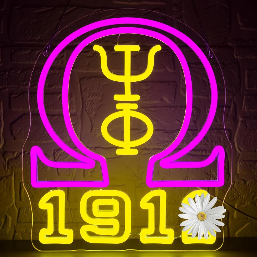 Omega Fraternity Neon Sign for Wall Decor Dimmable 1911 Greek Letters LED Light Sign for Club Dorm Psi Phi Fraternity Decor for Man Cave Party Birthday Gifts for Men Size 13.7 * 11.8in(FMCP148)