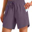 Ksmien Women's 5"/ 7" Athletic Running Shorts Quick Dry Lightweight Workout Gym Shorts with Zipper Pockets UPF 50+ (Purple, L)