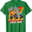 Monster Truck Birthday 7 Year Old Born 2018 7th Party Boys T-Shirt,L, Green