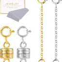 4Pcs Layering Magnetic Necklace Clasps and Extender Chain, 925 Sterling Silver Magnetic Necklace Connector Multi Strands Clasps for Layered Bracelet Necklaces Jewelry Crafts (White Gold, 14K Gold)