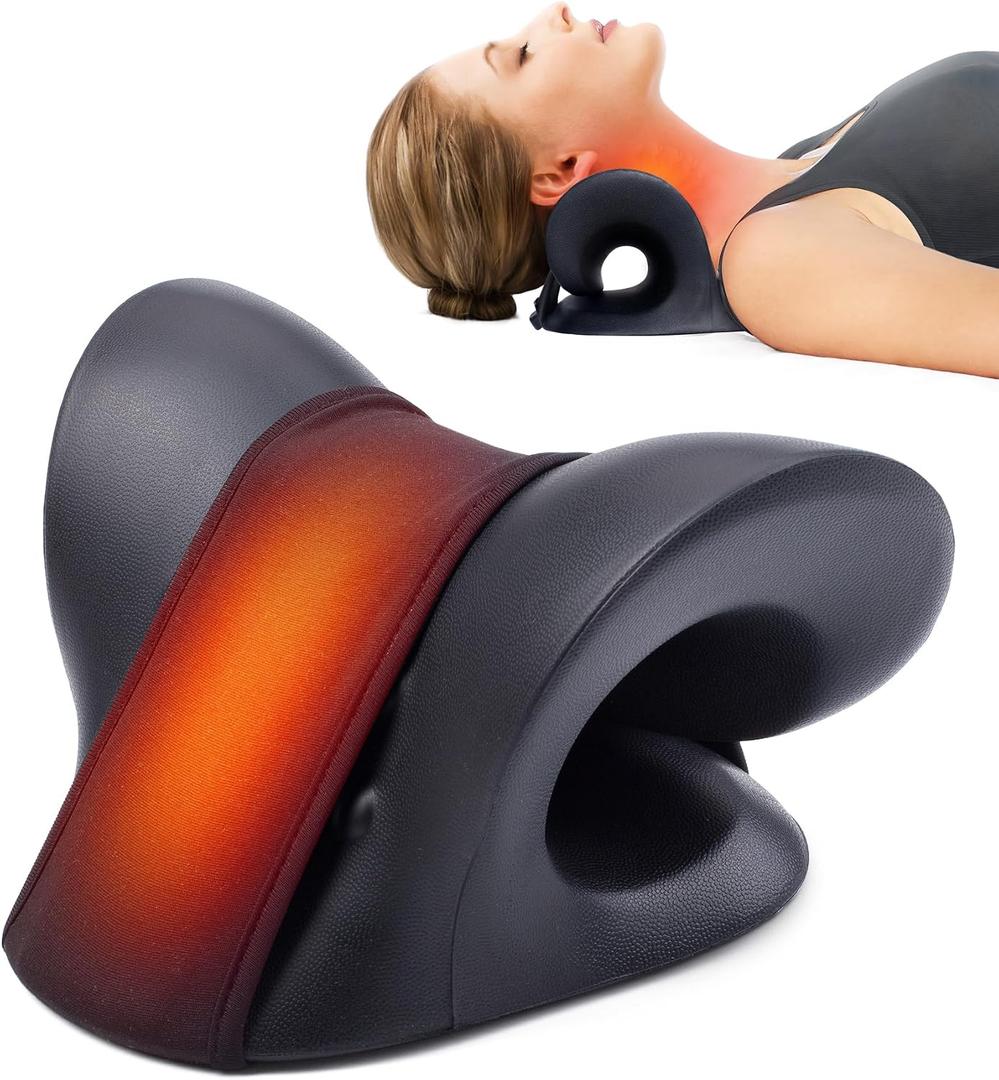 Cozyhealth Neck Stretcher for Neck Pain Relief, Heated Cervical Traction Device Pillow with Graphene Heating Pad, Neck and Shoulder Relaxer for TMJ Pain Relief and Cervical Spine Alignment (Black)