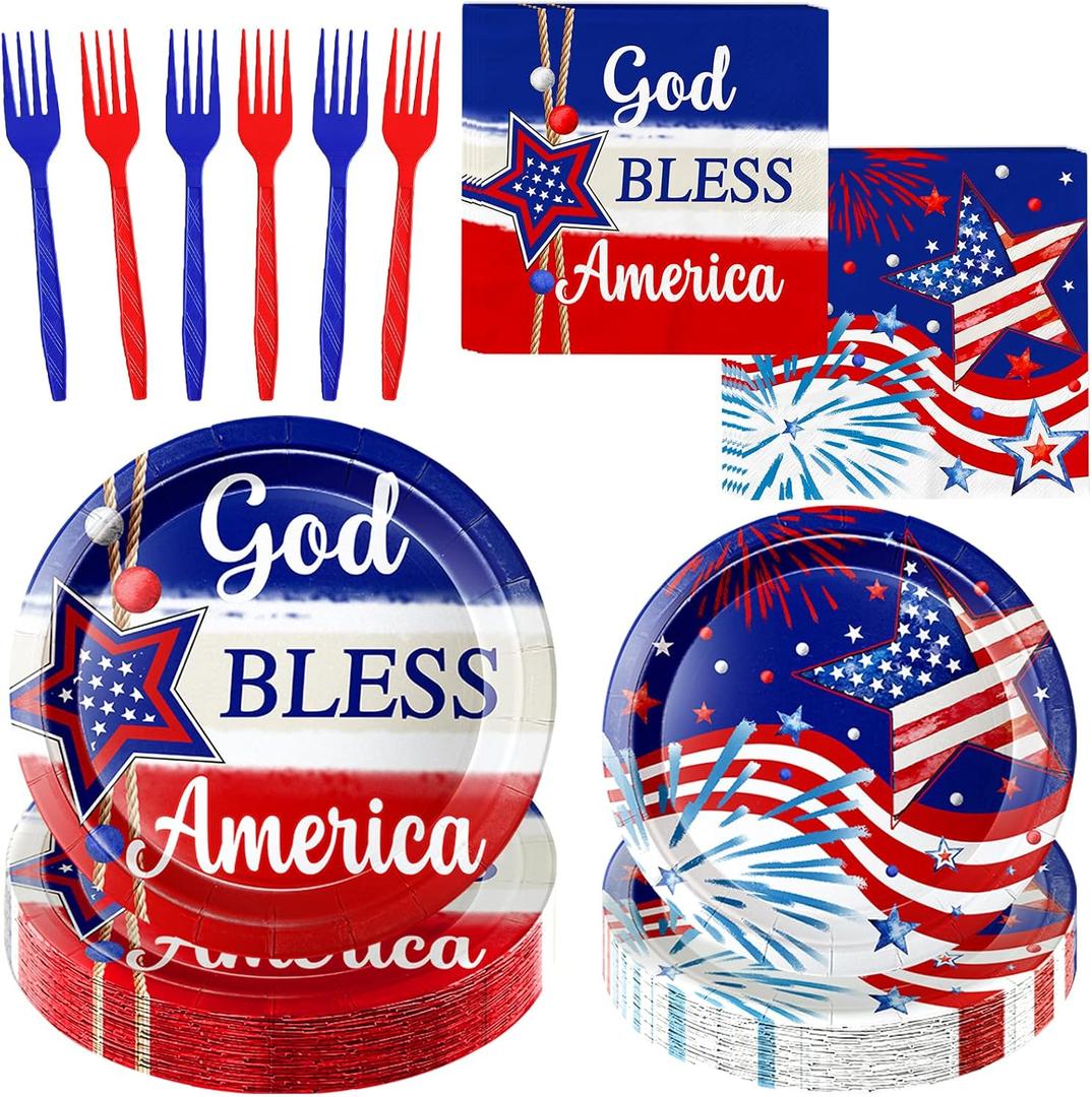 4th of July Plates and Napkins Sets: 150pcs 250th Anniversary Decorations 4th of July Decorations American Flag Patriotic Party Supplies for Independence Day