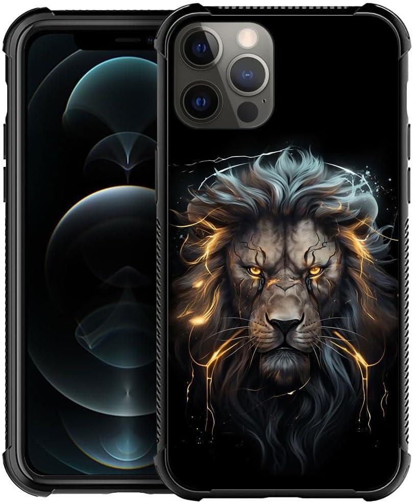 DJSOK Case for iPhone 13 Pro Max,Luxury Pattern Design Shockproof Rugged Cover,Cases for Man Woman-Black and Gold Lion