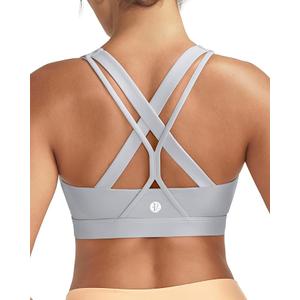 RUNNING GIRL Sports Bras for Women High Support, Criss-Cross Back Strappy Sports Bras for Women with Sewn in Pads(WX3081_Grey_XL)