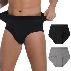 GRESTU Men's Incontinence high-Waisted Underwear Washable 2-Pack, Excellent Absorbency, Leakproof, Breathable Cotton Briefs, L