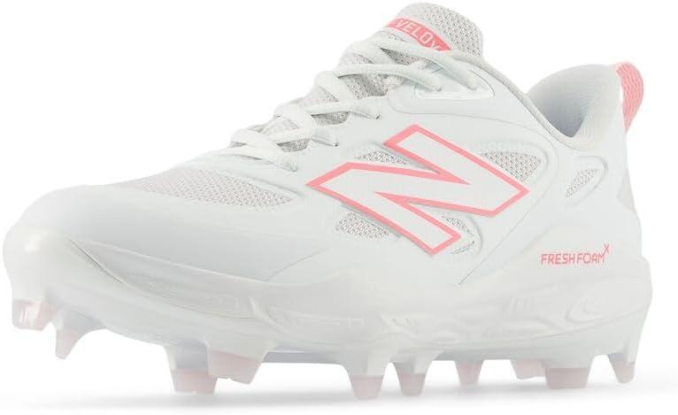 New Balance Women's Fresh Foam Velo V4 Molded Softball Shoe (5.5, White/Ultra Pink)