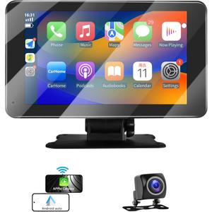 Apple Carplay,Portable Wireless Apple Car Play and Android Auto, 7'' Touch Screen Car Stereo,Car Radio with Backup Camera,Wireless AirPlay,Mirror Link,Bluetooth 5.0 Handsfree/FM/AUX/MIC/USB/TF