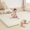 Extra Large 79"x118" Baby Activity Play Mat for Floor, 1.3" Thick Elasti Foam for Tummy Time & Crawling, Non-Slip Nursery Rug for Infants, Toddlers & Kids, Tatami Style Mat for Yoga, Living Room, Classroom & Playroom(Cream)