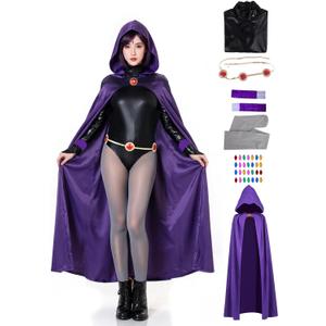 Halloween Cosplay Costume Deluxe Jumpsuit Cloak Belt Suit Women's Cosplay Costume Purple, Medium