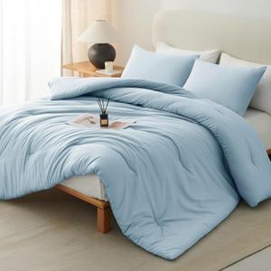 CozyLux Queen Comforter Set Light Blue, 3 Pieces Solid Comforters Queen Size Breathable Bedding Sets, Luxury Soft Lightweight Bed Set with Down Alternative Comforter and 2 Pillowcases for All Seasons