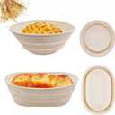 2Pcs Silicone Banneton Bread Proofing Baskets, 10" Oval & 9" Round Foldable Non-Stick Dough Proofing Bowl Containers-BPA Free, Optimum Sourdough Bread Baking Supplies(Beige)