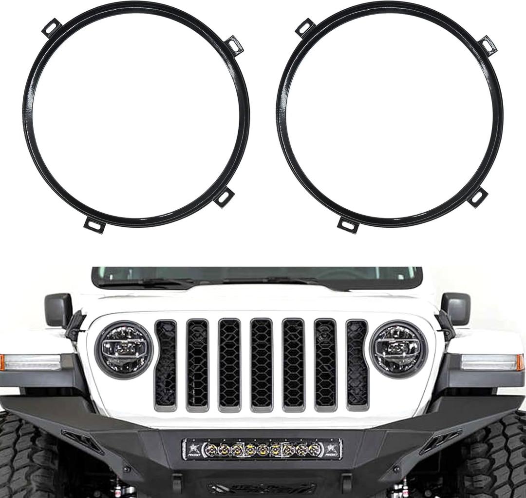 HiSport 7" Round Headlight Mounting Bracket Ring - Premium Matte Black Headlight Retainer Ring Compatible with Jeep Wrangler TJ 1997-2006 (2-Pack)