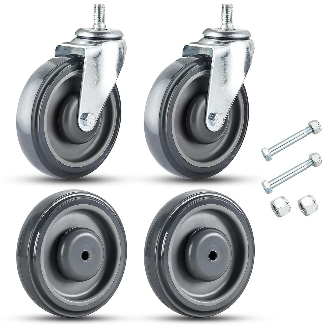 5 inch Swivel Caster Wheels with Dual Locking, 4 Pack 5-inch Wheels for Cart, Shopping Cart Caster Wheel with Bolts Perfect for Retail Store (Grey)