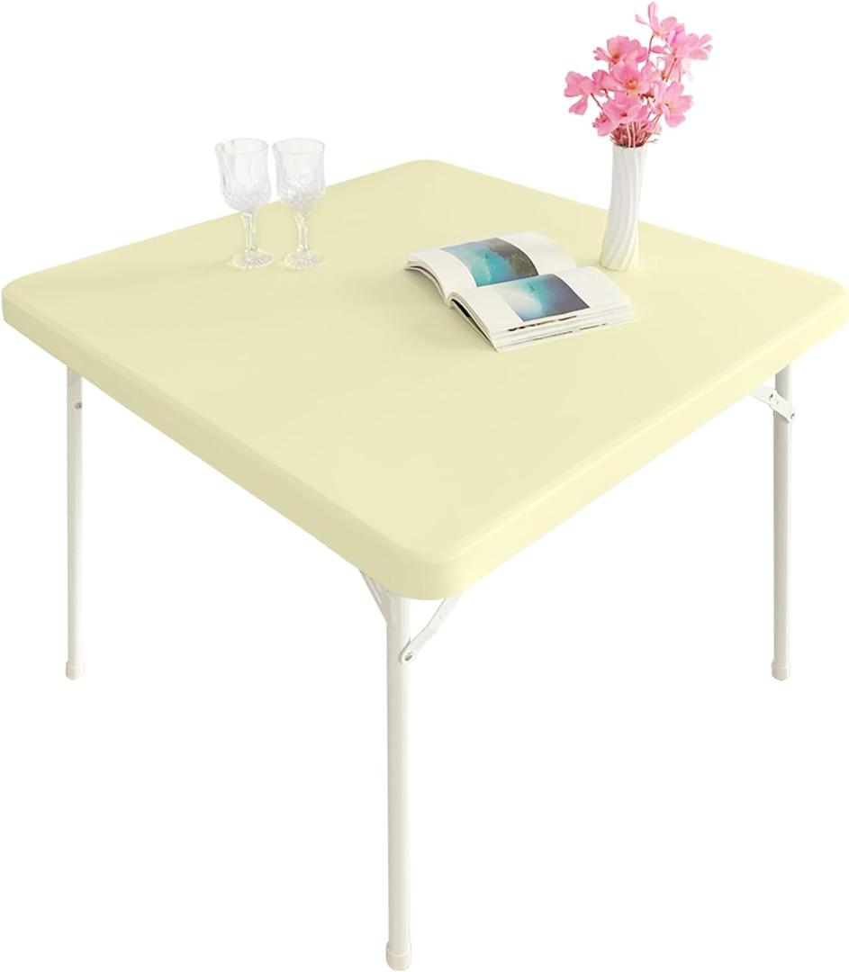 Cocktail Fitted Spandex Stretch Square Table Covers Caps Elastic Square Tablecloth Beige Table Topper 48x48 Inch