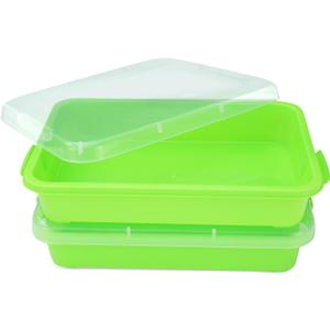 Sensory Bin Sand Tray with Lid for Toddlers 2 Pcs 15in Portable Sandbox Toy Large Plastic Tray for Kids 3 4 5 6 Fill with Sand, Water, Beads, and More (2 Green)
