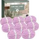 Mellobello Jumbo Chunky Yarn for Hand Knitting - Super Thick Chenille Chunky Yarn for Crocheting - Extra Soft Bulky Fluffy Blanket Big Yarn 8 Jumbo Pack (27yds,8 oz Each Skein) Purple