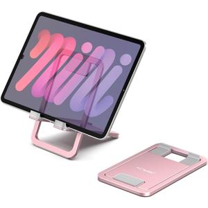 JSAUX Universal Tablet Stand, Portable Foldable Tablet Holder for Desk Compatible with iPad Mini/Air/Pro, Samsung Galaxy Tab, Kindle Fire, Steam Deck, Switch, ROG Ally, iPhone and Other Tablets-Pink