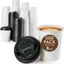 Vplus 500 Pack 8 OZ Paper Coffee Cups, Disposable 8 OZ Coffee Cups With Lids, Cold/Hot Drinking, For Home, Traveling, Stores, Office, And Events (500 Count (Pack of 1), White)