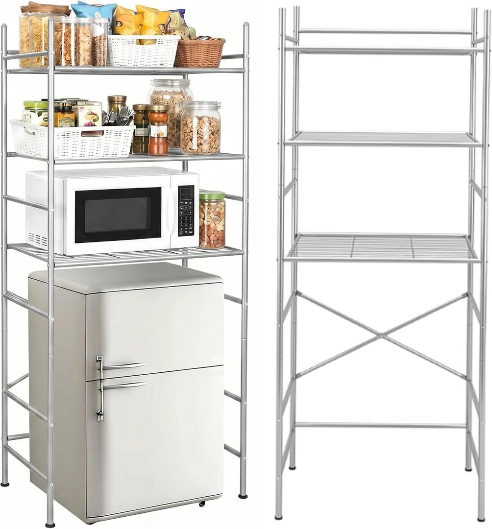 Wesiti 3 Tier Mini Fridge Shelf for Dorm Sliver Mini Microwave Stand | Over the Fridge Metal Storage Shelves Rack for College Dorms Kitchen Bathrooms Home Office, 23.62 x 19.69 x 84.25 inches