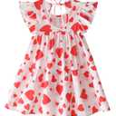 RJXDLT Toddler Dress Baby Girls Cotton Linen Ruffle Sleeve Tiered Swing Casual Summer Boho Dresses 690 Pink Heart 130