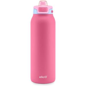 Ello Pop & Fill 32oz Stainless Steel Water Bottle with Quick Fill Technology, Double Walled and Vacuum Insulated Metal, Leak Proof Locking Lid, Sip and Chug, Reusable, BPA Free, Cherry Breeze