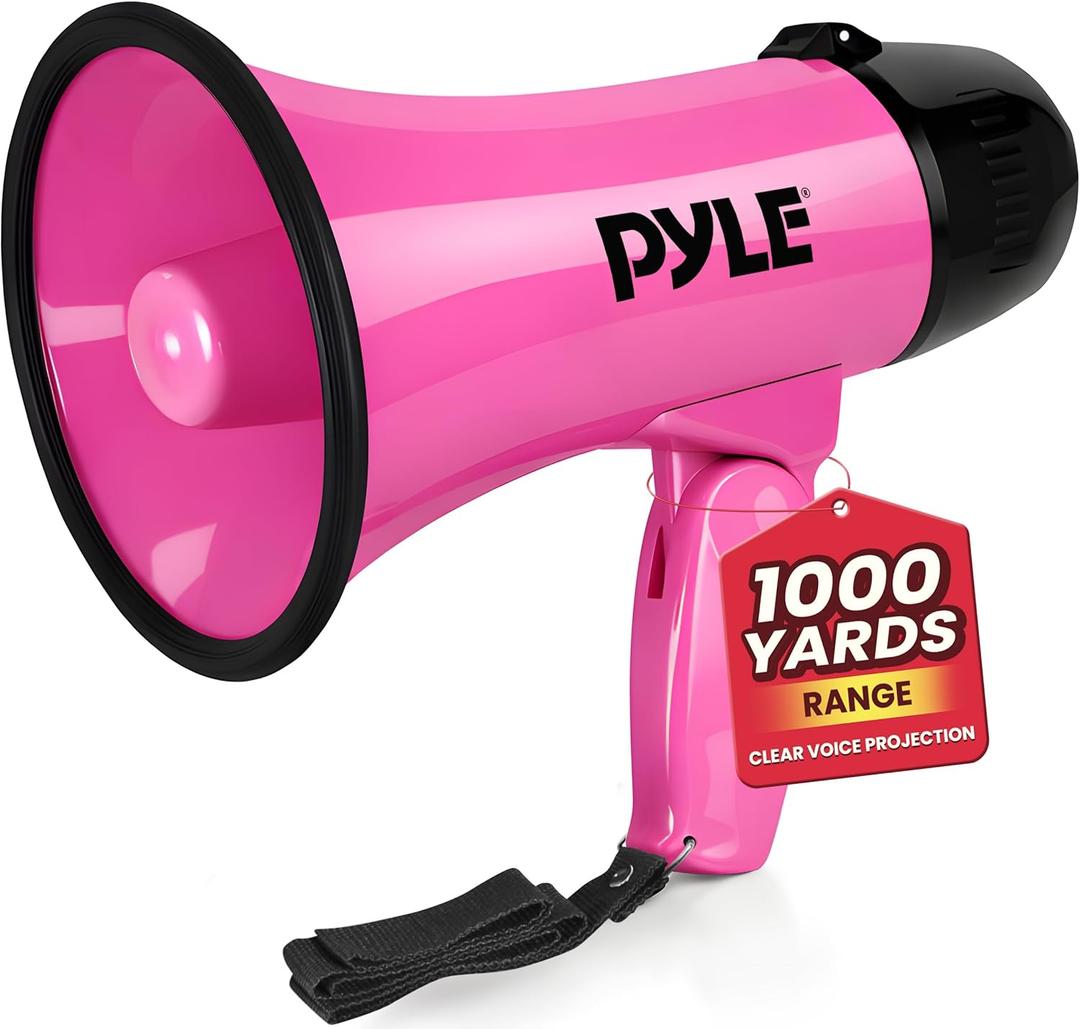 PYLE-PRO Portable Megaphone Speaker Siren Bullhorn - Compact and Battery Operated with 20 Watt Power, Microphone, 2 Modes, PA Sound and Foldable Handle for Cheerleading and Police Use PMP24PK (Pink)