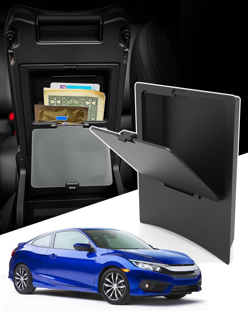 CarQiWireless Center Console Hidden storage box for Honda Civic 2016-2021, Center Console Organizer for Honda Civic Hatchback Si Coupe Type R Accessories 2021 2020 2019 2018 2017 2016