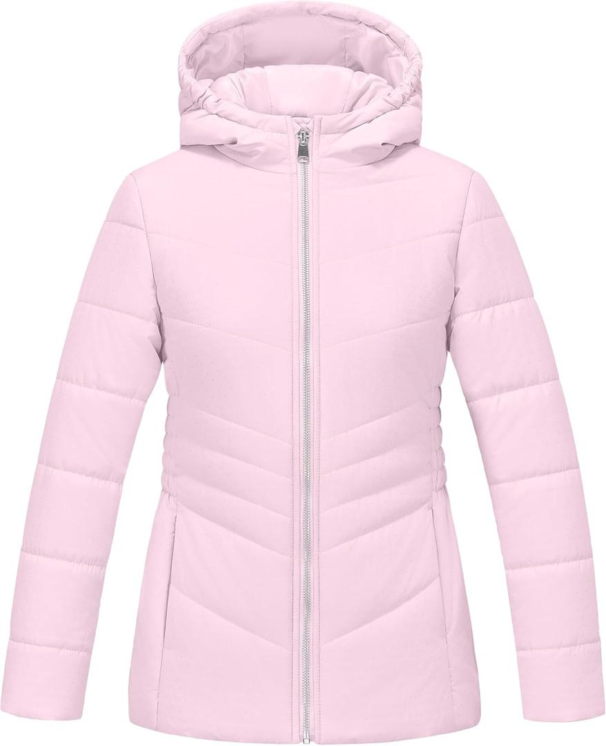 WULFUL Girls Winter Waterproof Coat Warm Hooded Parka Jacket Long (8-9 Years, Pink)
