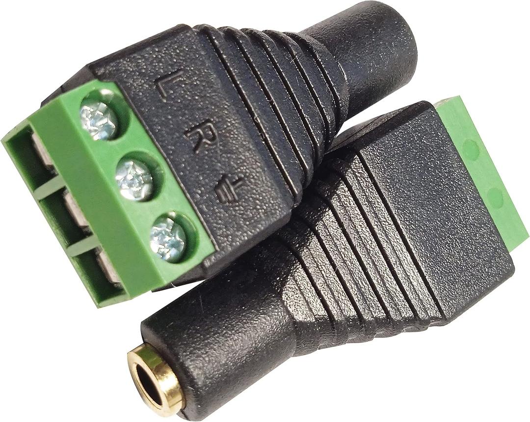 2 x 3.5mm 1/8" 3 Pole Female Jack TRS Stereo Audio Video to 3 Screw Terminal Female Headphone Replacement Solderless AUX Balun Converter Adapter 2-Pack
