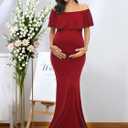 Glampunch Womens Off Shoulder Maternity Dress Ruffles Elegant Slim Gowns Fit Maxi Photography Dress (M)