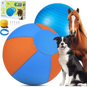 Tnoay Herding Ball for Dogs Horse with Cover | Dual Layered Herding Dog Jolly Ball for Australian Shepherds with Hand Pump | Herding Toys for Dog | 18",Orange&Blue