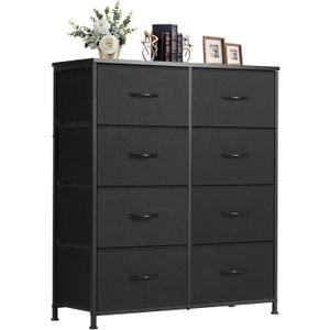 DUMOS 8 Drawer Dresser for Bedroom, Fabric Storage Organizer with Sturdy Metal Frame, Wooden Top Chest of Drawers for Closet Entryway Guest Room,Matte Black (11.8"D x 31.5"W x 36.3"H (8 Drawers))