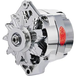 Powermaster Alternator, GM Original Look, 12SI, 100 amps, 12V, 1-Wire / 3-Wire, Single V-Belt Pulley, Straight Mount, Aluminum Case, Chrome, GM, Each