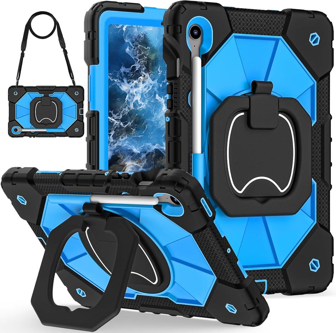 ATOOZ for Samsung Galaxy Tab S10 Lite/S10 FE/S10/S9 FE/S9 Case 2025,Heavy Duty Shockproof Rugged Cover Case for Samsung S10 FE Tablet 10.9 Inch with Shoulder Strap & Pencil Holder (Blue)