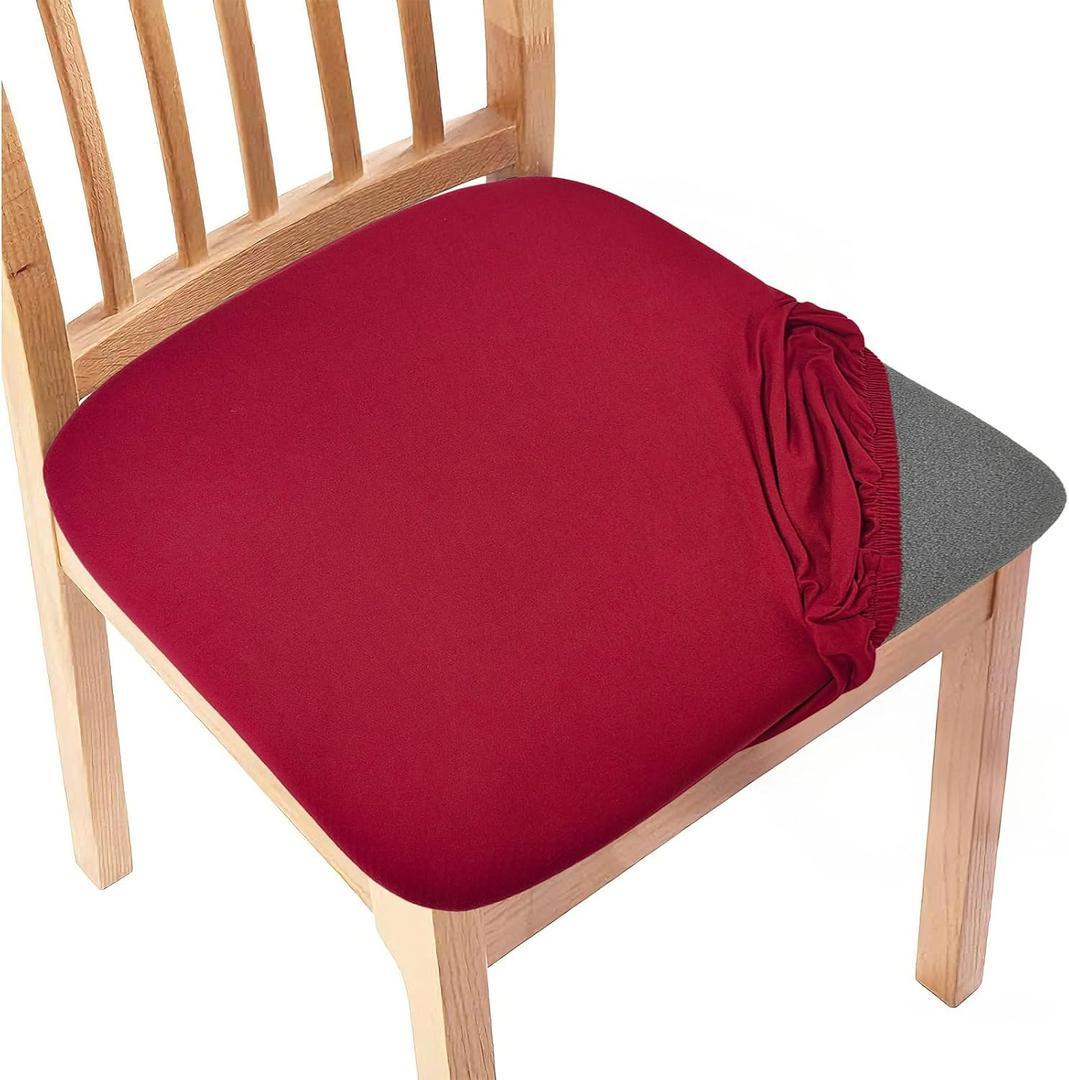 Gute Chair Seat Covers, Dining Room Chair Seat Covers with Ties, Stretch Solid Chair Covers Protectors for Dining Room Kitchen Chairs (4 Pcs, Wine Red)