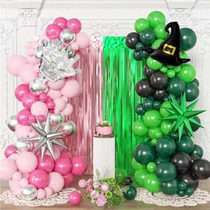 Pink and Green Party Decorations Set, Balloon Arch kit,Backdrops,Crown and Star Foil Balloons
