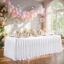 White Satin Glitter Tablecloth for Rectangle Tables 6ft,Wrinkle Resistant Ruffles Shimmer Party Table Skirt,Washable 6FT Rectangle Table Cloth Skirt For Birthday,Baby Show,Party,Wedding,Banquet
