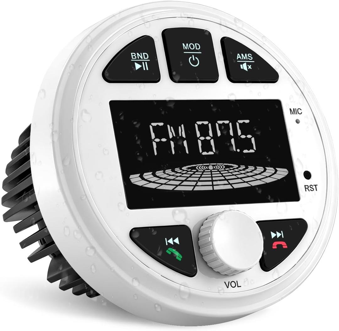 Boat Marine Radio, Marine Stereo Receiver, Waterproof Multimedia MP3 Player with 3" HD LCD Display,Multi-Mode Playback AM/FM Tuner, Preset EQ Subwoofer,Marine Stereos for Car, Boat, ATV, RV