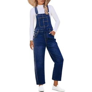 luvamia Barrel Leg Overalls for Women Baggy Bib Stretchy Denim Jumpsuit Loose Fit Jean Overall Jumpsuits with Pockets (Large, Classic Blue)