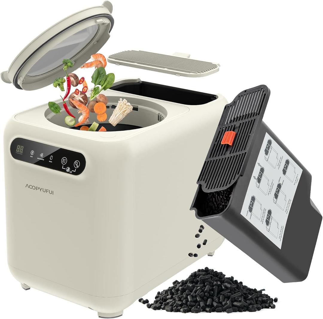 Electric Composter for Kitchen，Smart Countertop Compost Bin for Indoor Use，Mill Countertop Food Composter with Large Carbon Filter, Odorless & Quiet, Auto-Cleaning, Fast 3-6H Cycle