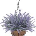 Fake Hanging Plants Baskets Artificial Flowers for Outdoors Spring Summer Decoration, Realistic UV Resistant Faux Lavender Hanging Flowers for Porch Home Gardens Balcony Yard Planter Outside Decor (Purple)