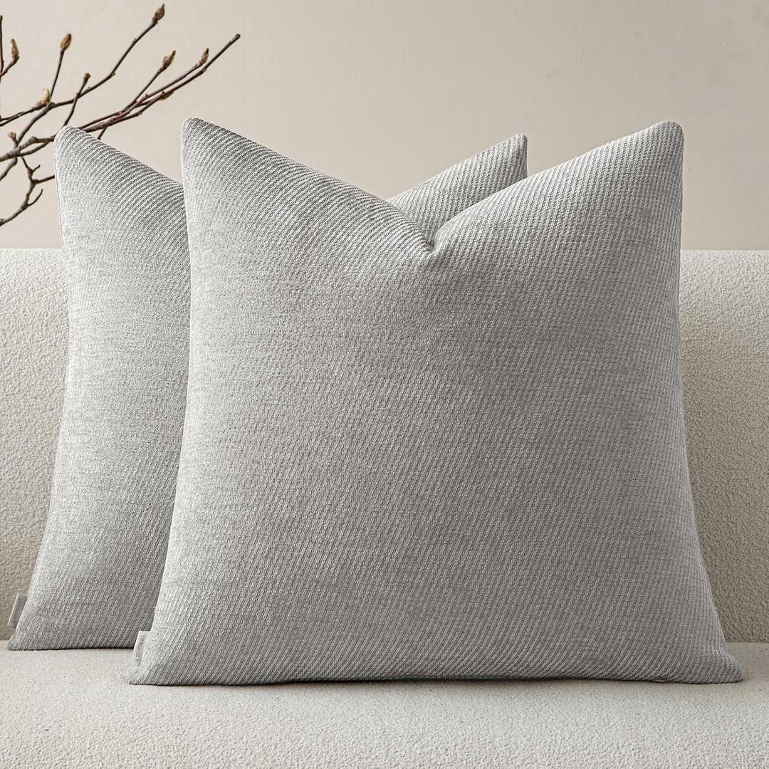 a moment Pack of 2 Decorative Chenille Throw Pillow Covers with Twill Cushion Covers for Sofa Living Room Couch Bed 22x22 Inch Grey