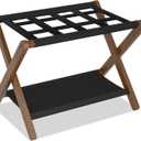 Heybly Luggage Rack, Folding Suitcase Stand with Storage Shelf, Luggage Holder with 5 Nylon Straps for Guest Room Bedroom Hotel, Walnut, HLR010WB1
