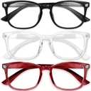 Gaoye Stylish Blue Light Glasses for Woman - Computer Glasses for Blue Light Blocking - Lightweight Frames - 3 pack (B8-black + Transparent + Red)