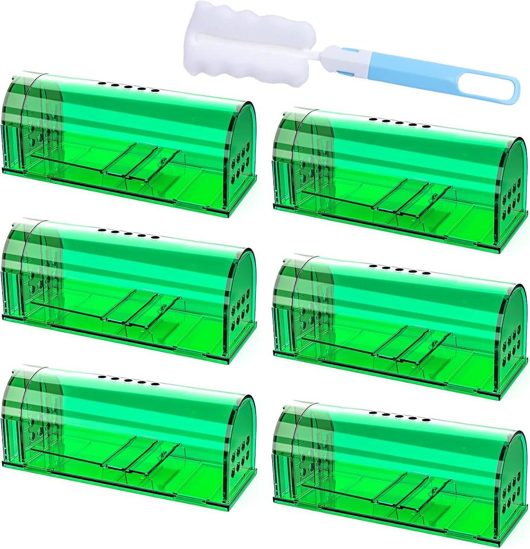 6 Pack Live Mouse Traps No Kill, Humane Mouse Traps Indoor for Home, Reusable Mice Trap Catcher for House & Outdoors (03-Green(6Pack))