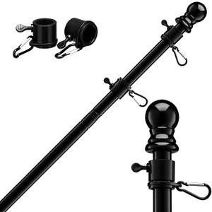 FLY HAWK Black Flag Pole for House - 5FT Tangle Flagpole Kit for American Flag - 3x5/4x6 Flags Heavy Garden flagpole-Professional Metal Flag Pole for House Truck Garden Yard Residential or Commercial